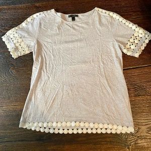 J Crew Women’s grey t-shirt with circle lace detail